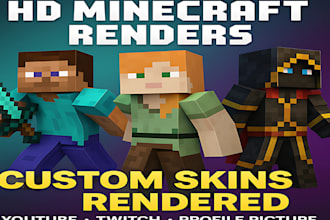 create a custom 3d minecraft skin render for youtube twitch or custom artwork