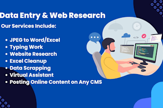 be your virtual assistant for data entry, typing, copy paste and web researcher