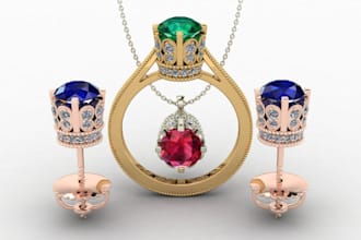 custom jewelry cad design, pendant, ring, necklace prototypes for production