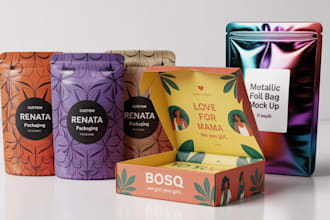 create unique cannabis packaging design, mylar bag design, pouch, box, and label
