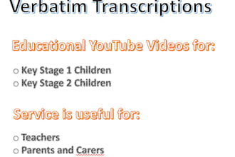 provide transcripts for educational youtube videos aimed at ks1 and ks2 children