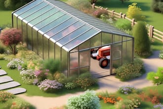 do 3d modelling for greenhouse ,  garden, and farm  yard design