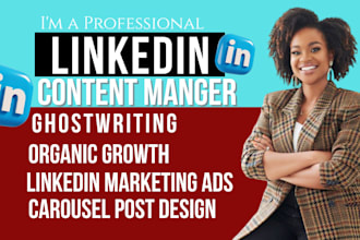 manage linkedin shoutout ghostwriting carousel, content creation x, fb marketing