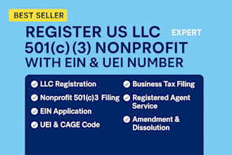 register US llc or 501c3 nonprofit with ein and uei number