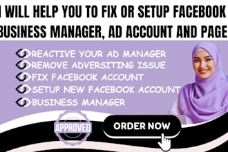 help you to fix or setup facebook business manager, ad account and page