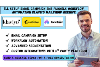 setup email campaign SMS funnels workflow automation klaviyo mailchimp beehive
