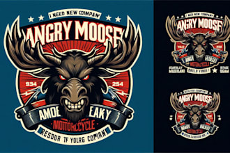 design a bold angry moose motorcycle logo for your brand or club