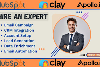 setup clay com, apollo io sequences, hubspot crm workflows, and instantly ai