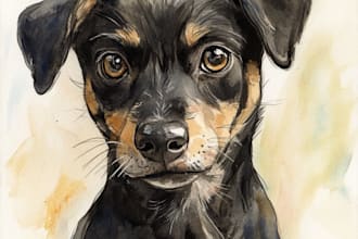 make realistic watercolor pet portrait painting