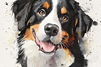 do custom watercolor pet portrait, dog portrait cat portrait