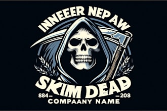 design a powerful skull dead grim reaper logo for your brand