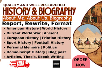 write sport, history, biography, autobiography, memoir, research ebook, articles