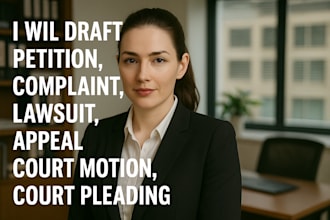 draft petition, complaint, lawsuit, appeal, court motion, court pleading
