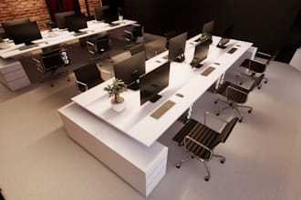 smart 3d office interior design, reception, furniture, meeting room, conference