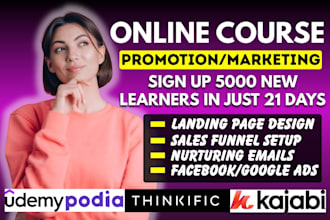 do udemy course promotion, kajabi business coaches thinkific course sales funnel