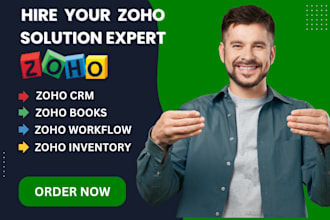 setup and automate zoho CRM, zoho books, zoho workflow and zoho inventory