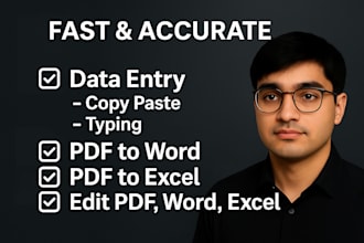 convert pdf to excel or word, resize image, data entry