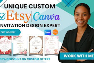 design custom birthday greeting card canva digital wedding invitation etsy store