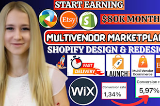 setup multivendor shopify marketplace wix website , launchcart website etsy shop