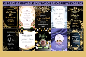 design editable invitation, greeting and thank you cards within 24hrs