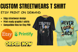 create edgy streetwear t shirt design, graphic t shirt for etsy pod
