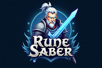 design outstanding rune saber warrior  mascot logo with unlimited revision