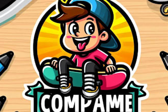 make cartoon skull skate logo and illustration design