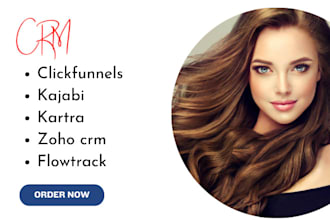 setup clickfunnels, kajabi, kartra, zoho crm, hubspot, flowtrack, dashclicks