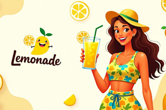 do woman mango drink lemonade juice mascot logo