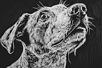 draw a pet portrait using linocut technique