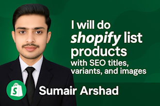 do shopify list products with SEO titles, variants, and images