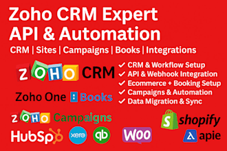 setup zoho CRM zoho one API integration with hubspot shopify woocommerce, zapier