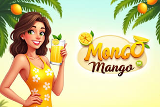 do woman mango drink lemonade juice mascot logo
