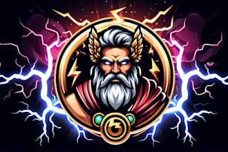 design a powerful zeus mascot logo for your gaming brand