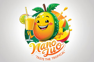 do woman mango drink lemonade juice mascot logo