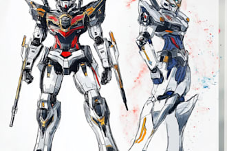 draw gundam, transformers, mecha robot in anime manga style