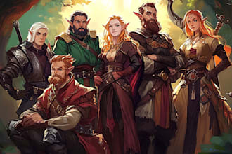 draw dnd party art, pathfinder group, and fantasy characters illustration