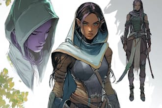 draw a dnd art party character, fantasy, monster, scifi ilustration