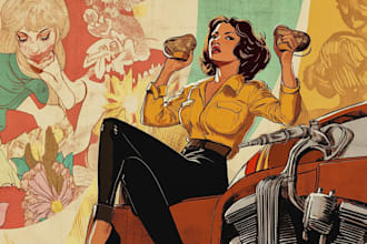 draw vintage illustration, 70s design and retro comic art