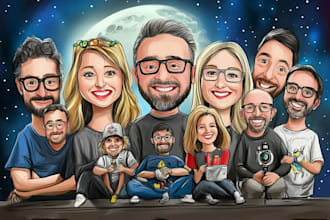 draw group cartoon, caricature based on your photo