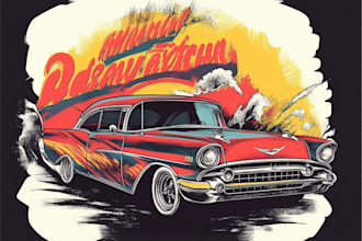 same art design vintage retro illustration for car clothing