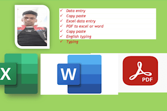 clean, format, merge excel data and english word  typing