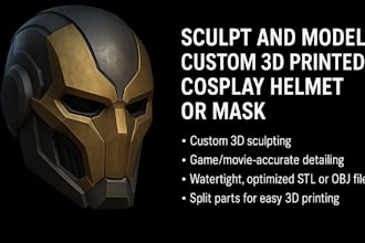 sculpt and model custom 3d printed cosplay helmet or mask for 3d printing