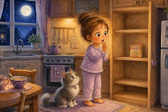 draw watercolor children story book illustration pages based on real people