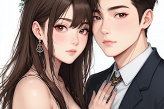 custom couple portrait one piece anime style