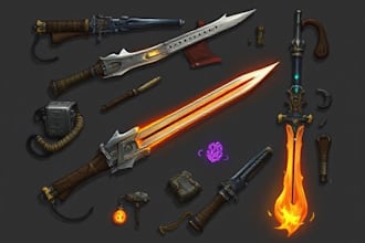 design creative concept art of weapons and items