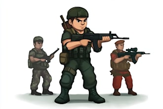 draw 2d game art military character design