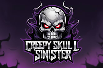 do modern sinister skull logo design with unlimited revision