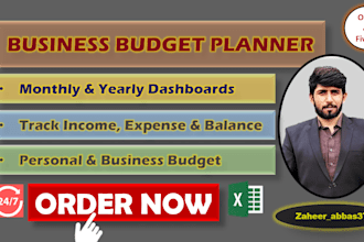 design business budget planner, savings, income and expense tracker spreadsheet