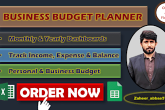 design business budget planner, savings, income and expense tracker spreadsheet